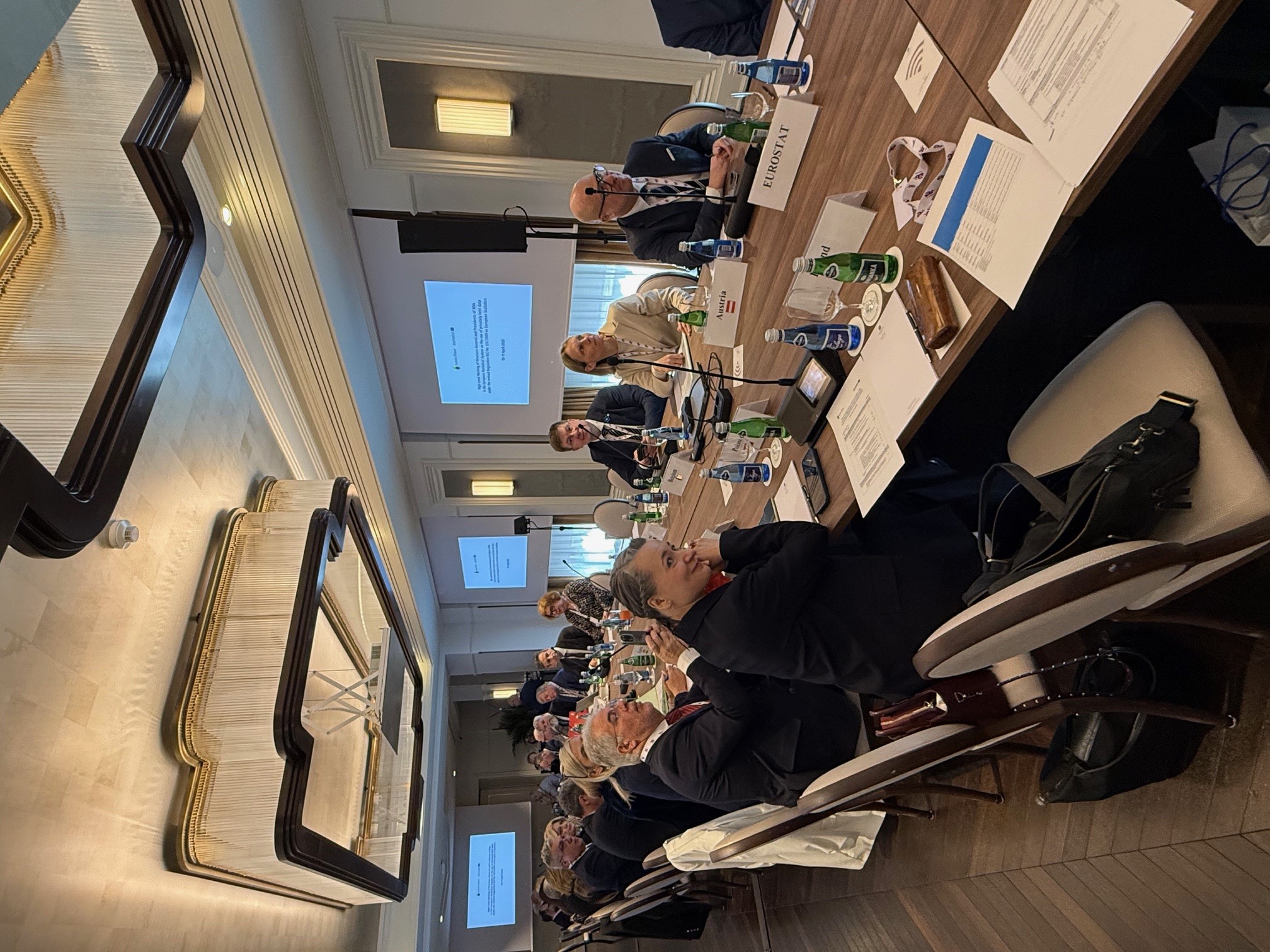 Zoom in  - Olga Świerkot-Strużewska from Poland, Francesco Chelli from Italy sitting  next to her and other guests of the High-level meeting in the conference room