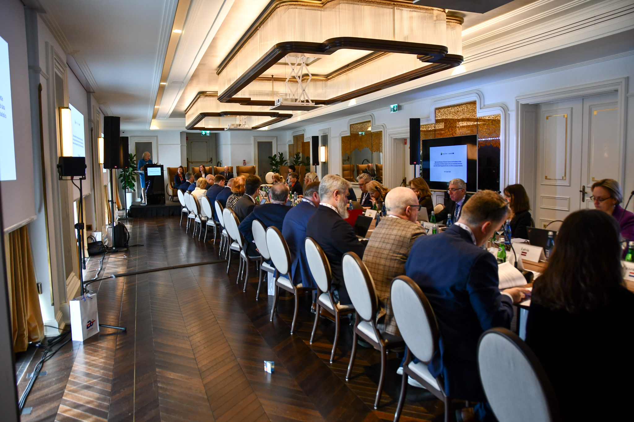 Zoom in  - Guests of the High-level meeting in the conference room, during the speech of Mariana Kotzeva, Director General of Eurostat